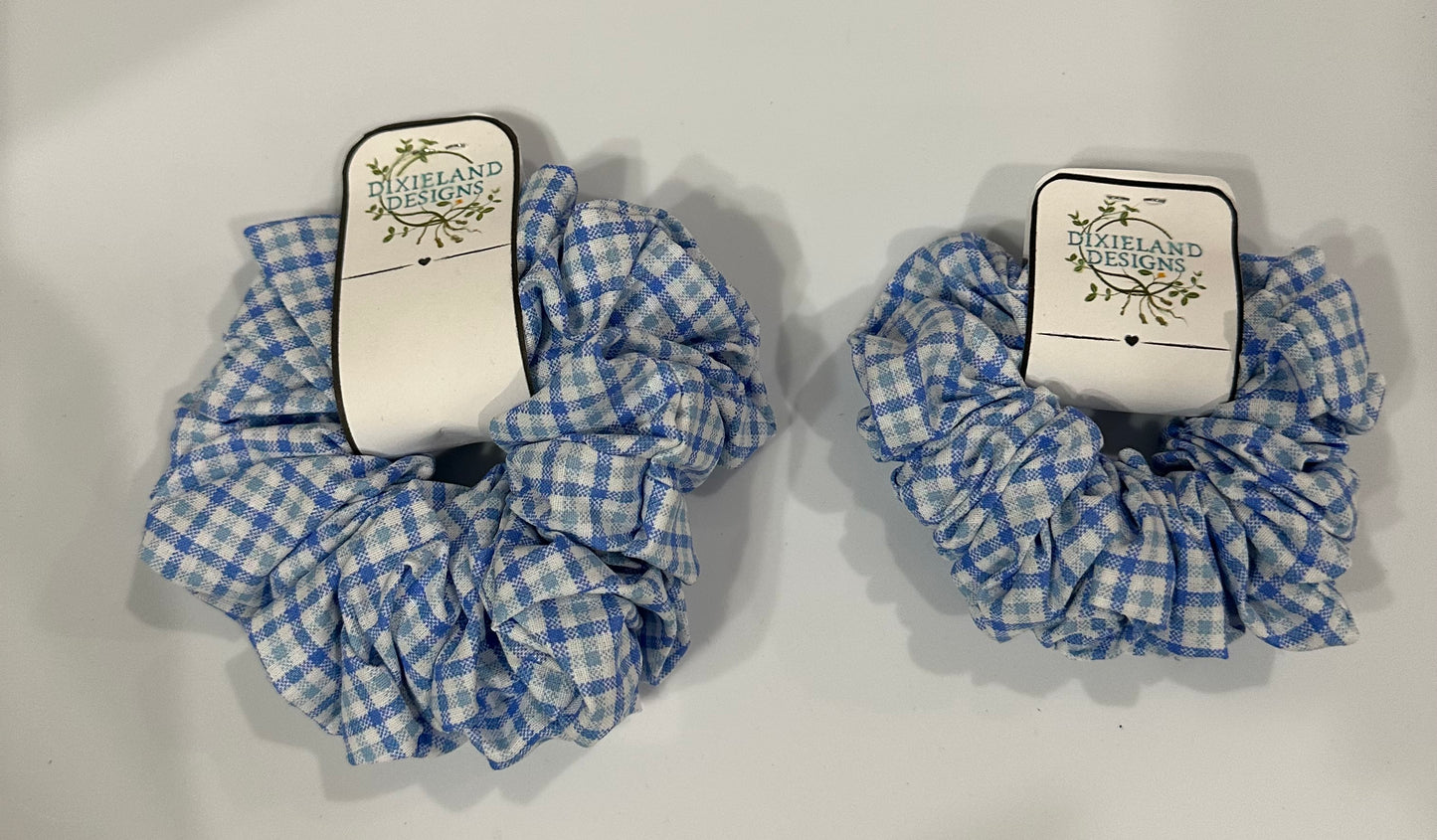 Blue plaid scrunchies