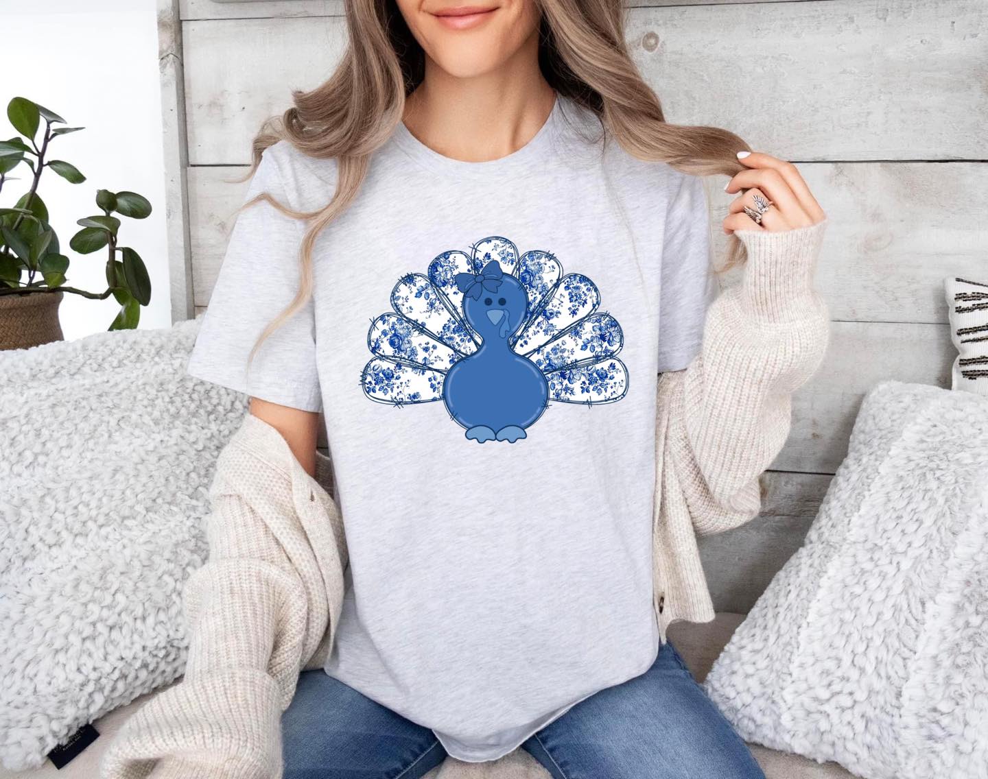 Blue and White Turkey T-shirt